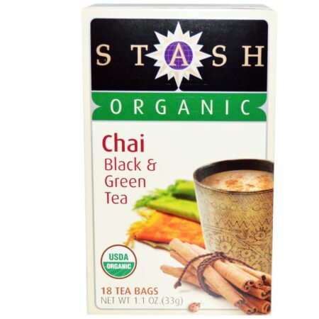 Stash Tea, Chai Orgânico Chá Preto e Verde - 18 Saquinhos de Chá