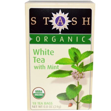 Stash Tea, Chá Branco Orgânico com hortelã - 18 sacos de Chá