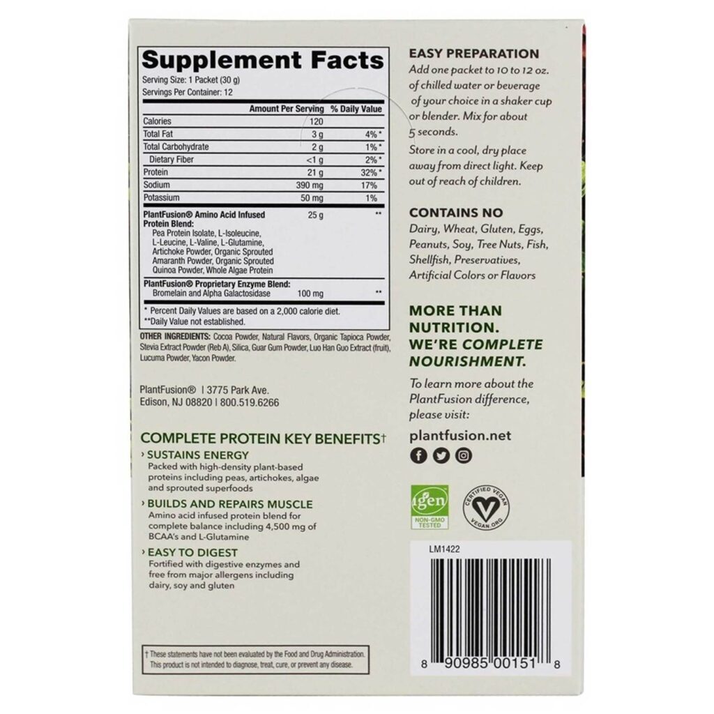 PlantFusion Proteína Vegetal Completa Chocolate Rico - 12 Pacotes de 30g - Imagem 2