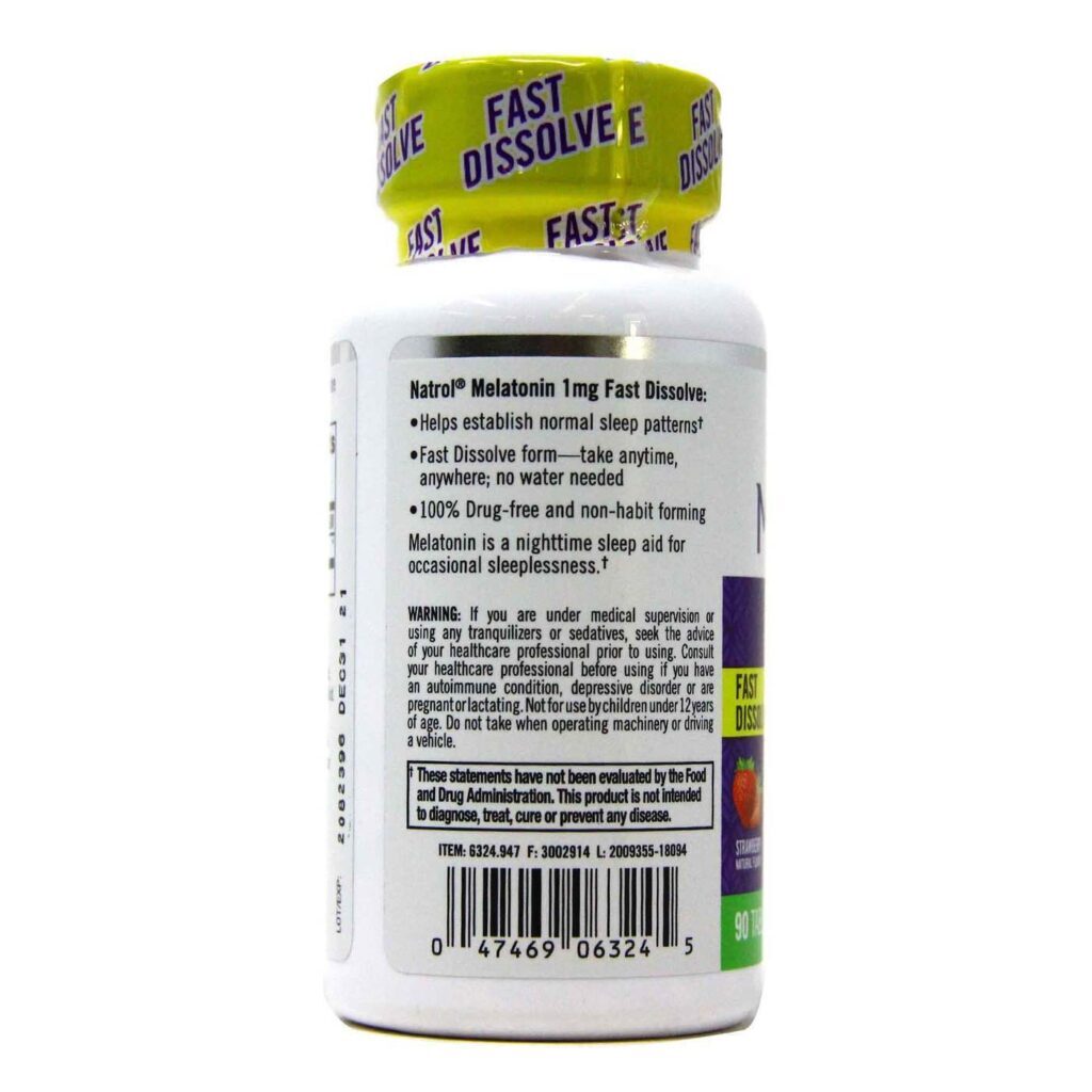 Natrol Melatonina 1 mg Dissolução Rápida Sabor Morango 90 Tabletes para Dormir Tranquilo - Imagem 3