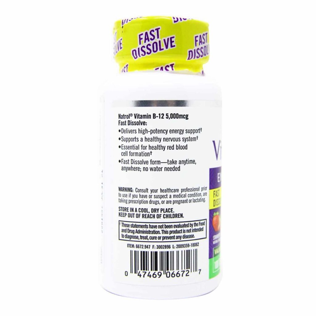 Natrol Vitamina B12 5000 mcg Dissolução Rápida 100 Tabletes - Energia e Vitalidade - Imagem 2