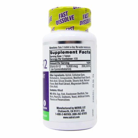 Natrol Vitamina B12 5000 mcg de Dissolução Rápida 100 Tabletes - Image 3