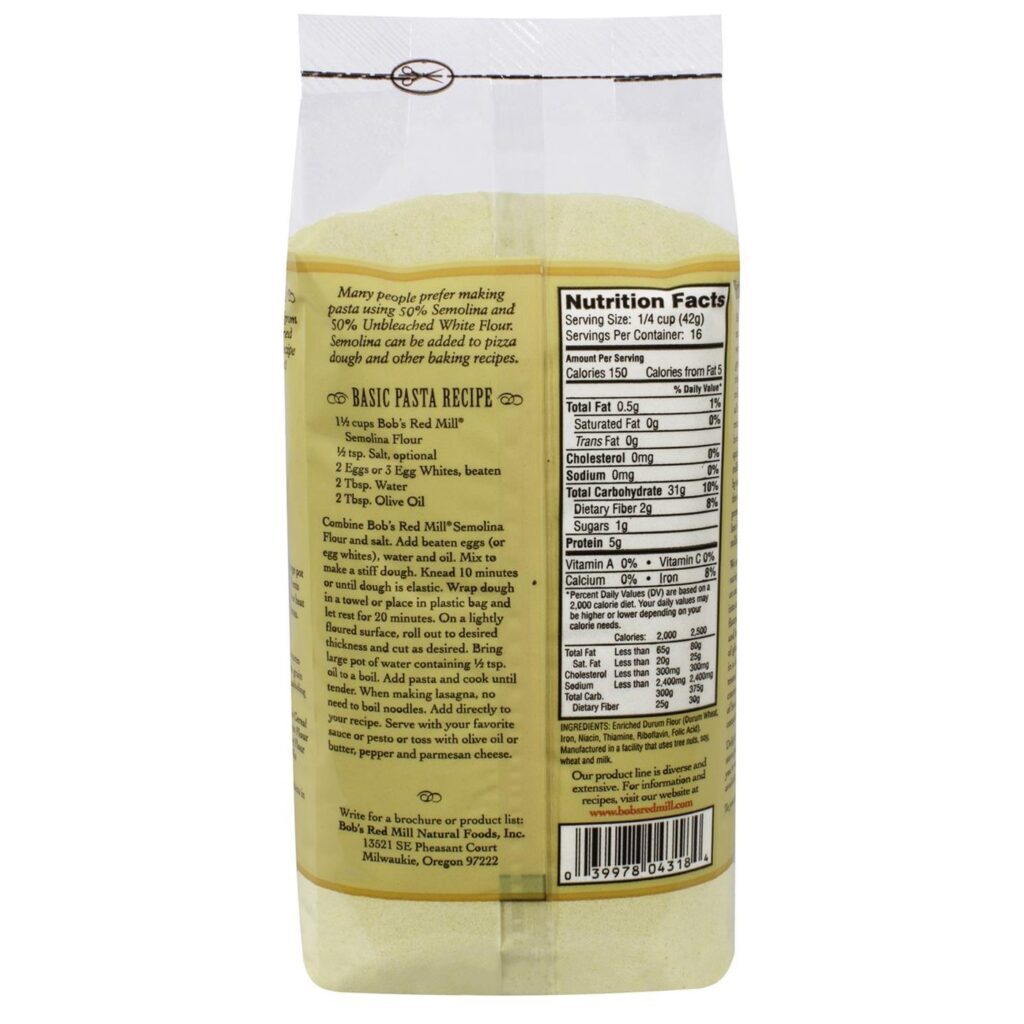 Bobs Red Mill Farinha Semolina 4 Pacotes de 24 Onças (Total 96 Onças / 2.721g) - Qualidade Premium - Imagem 2