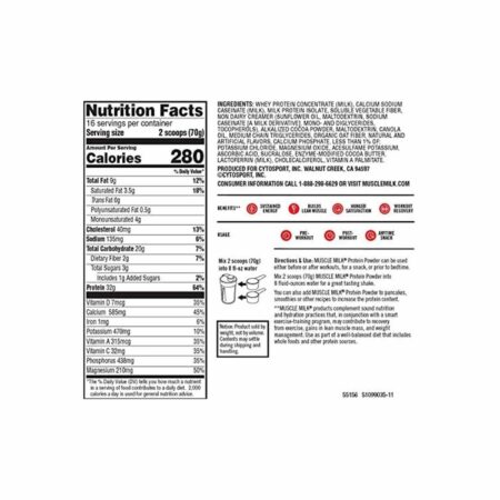 CytoSport, Mix de Proteínas Muscle Milk®, Chocolate - 2.47 lbs/ 1120 g - Image 3