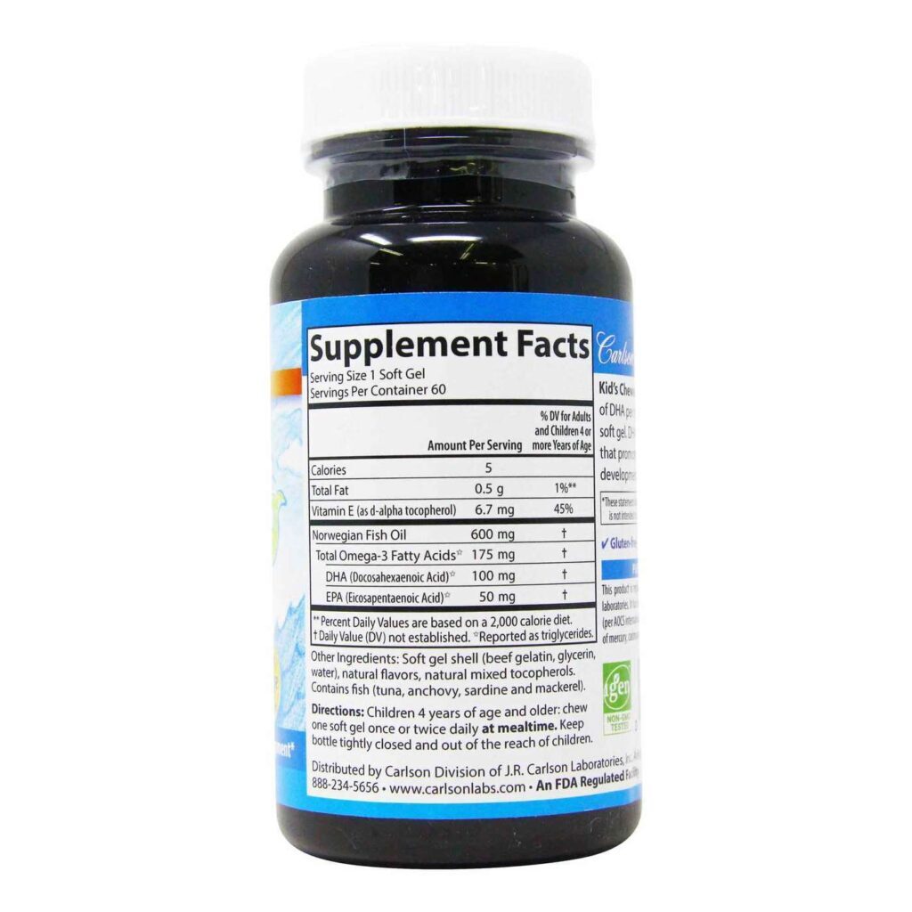 Carlson Labs DHA Ômega 3 Mastigável Sabor Laranja para Crianças - 60 Cápsulas em Gel - Imagem 2