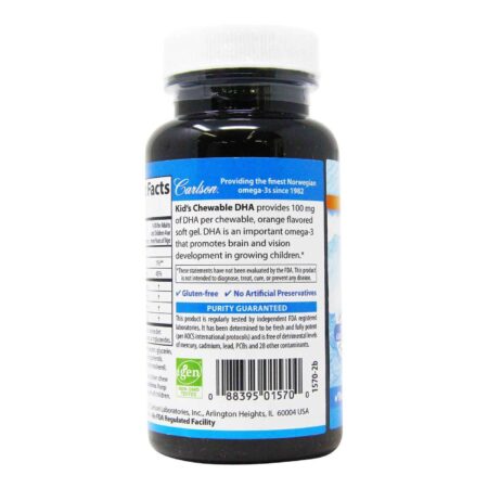 Carlson Labs, DHA Omega 3s - Mastigável para crianças sabor laranja - 60 Cápsulas em Gel - Image 3