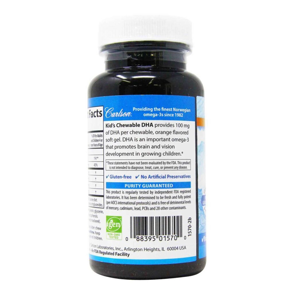Carlson Labs DHA Ômega 3 Mastigável Sabor Laranja para Crianças - 60 Cápsulas em Gel - Imagem 3