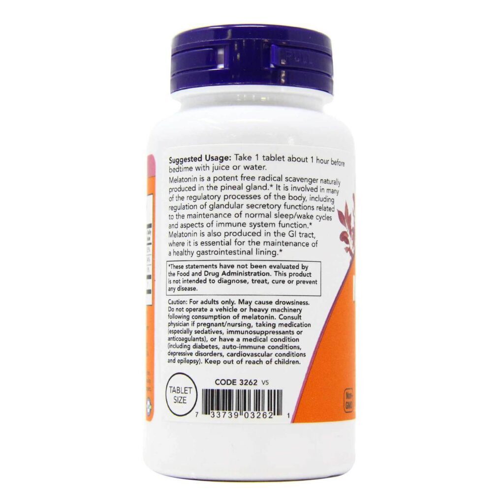 Now Foods Melatonina 1 mg - 100 Tabletes: Sono Profundo e Repousante - Imagem 3