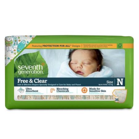 Seventh Generation, Fraldas Descartáveis Free & Clear Estágio N Recém Nascido (Até 4,5 Kg) - 36 Unidades