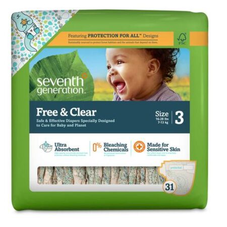 Seventh Generation, Fraldas Descartáveis Free & Clear Estágio 3 (7-13 Kg) - 31 Unidades