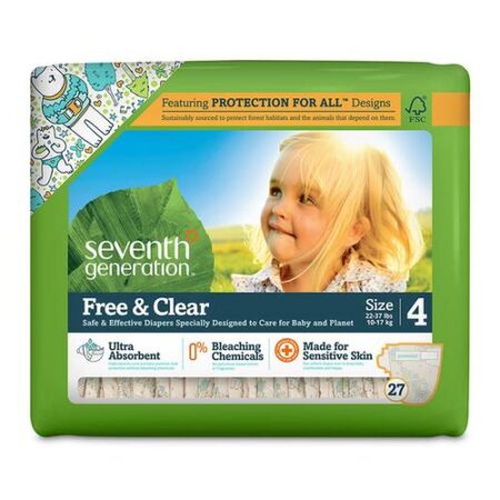 Seventh Generation, Fraldas Descartáveis Free & Clear Estágio 4 (10-17 Kg) - 30 Unidades