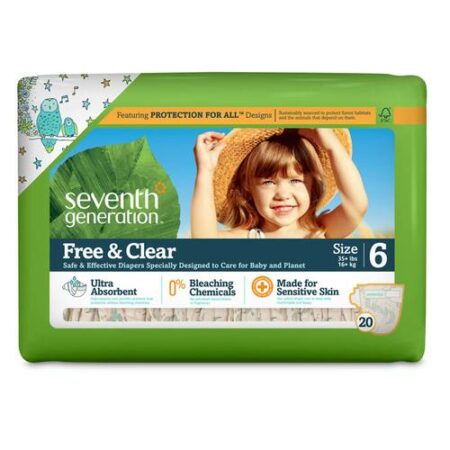 Seventh Generation, Fraldas Descartáveis Free & Clear Estágio 6 (Acima de 16 Kg) - 20 Unidades