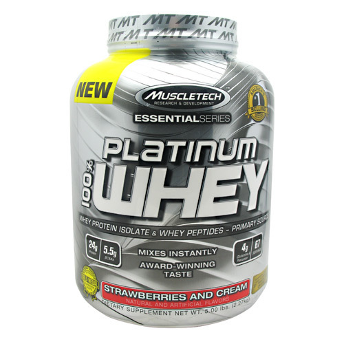 MuscleTech Platinum 100% Whey - Morango e Creme - 2.27kg (5 lbs) - Proteína Pura