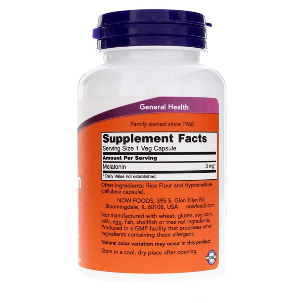 Now Foods Melatonina 3 mg - 180 Cápsulas Vegetais para Sono Profundo - Imagem 2
