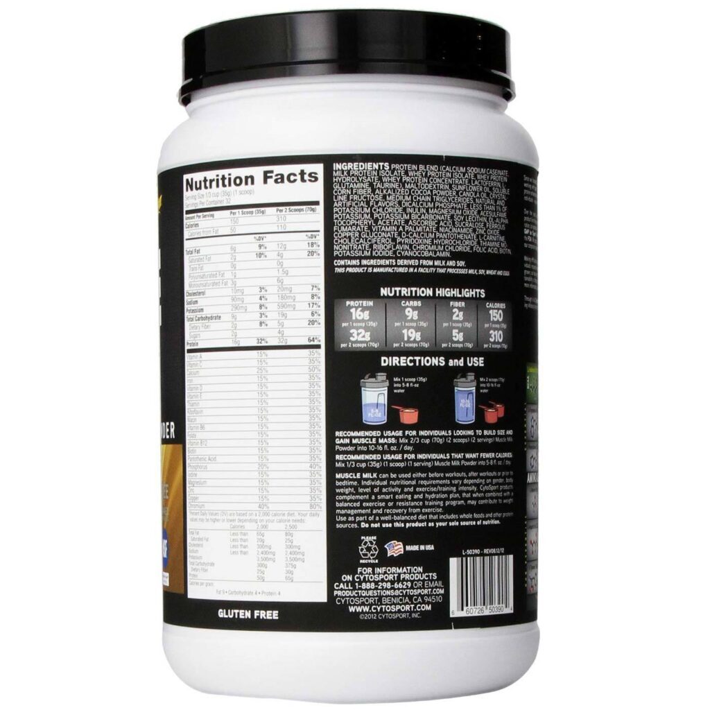 CytoSport Muscle Milk Sabor Chocolate Manteiga de Amendoim 1120g - Nutrição Completa para Massa Muscular - Imagem 2