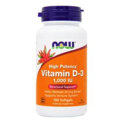 Vitamina D-3 Alta Potência 1000 IU Now Foods 180 Cápsulas Gel