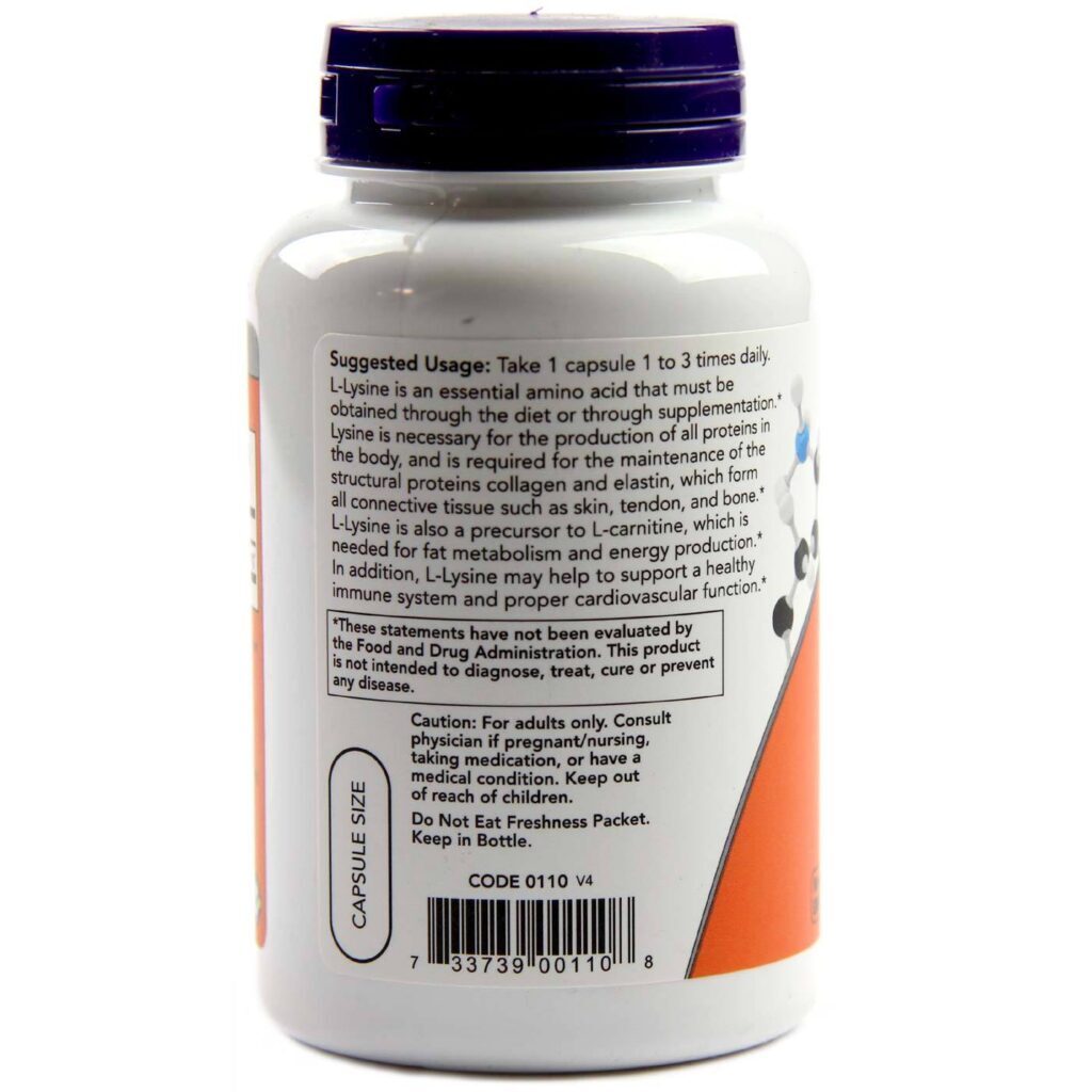 L-Lisina 500 mg Now Foods 100 Cápsulas: Essencial para Imunidade e Colágeno - Imagem 3