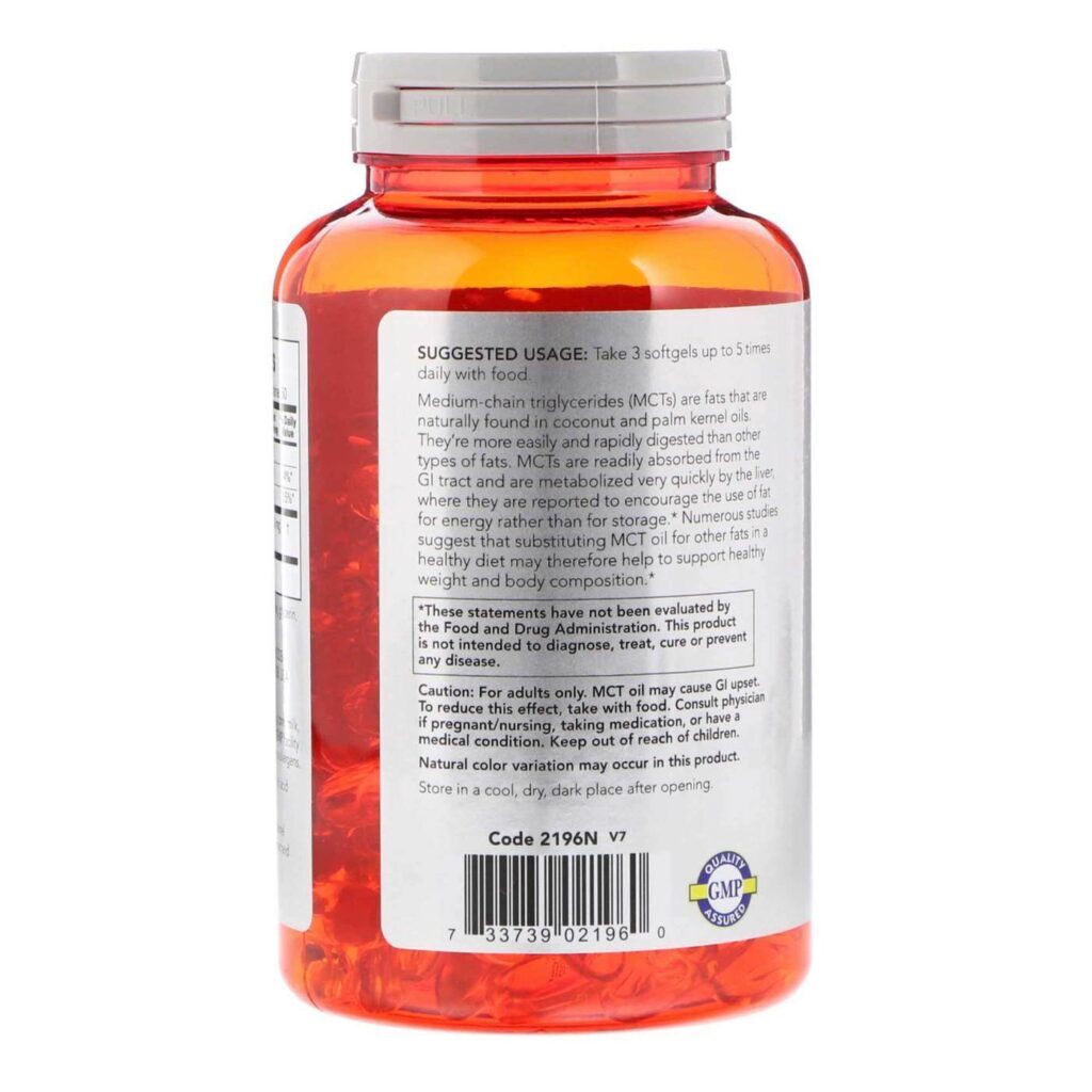 Now Foods Óleo MCT 1000 mg - 150 Cápsulas em Gel: Energia e Foco com Triglicerídeos de Cadeia Média - Imagem 3