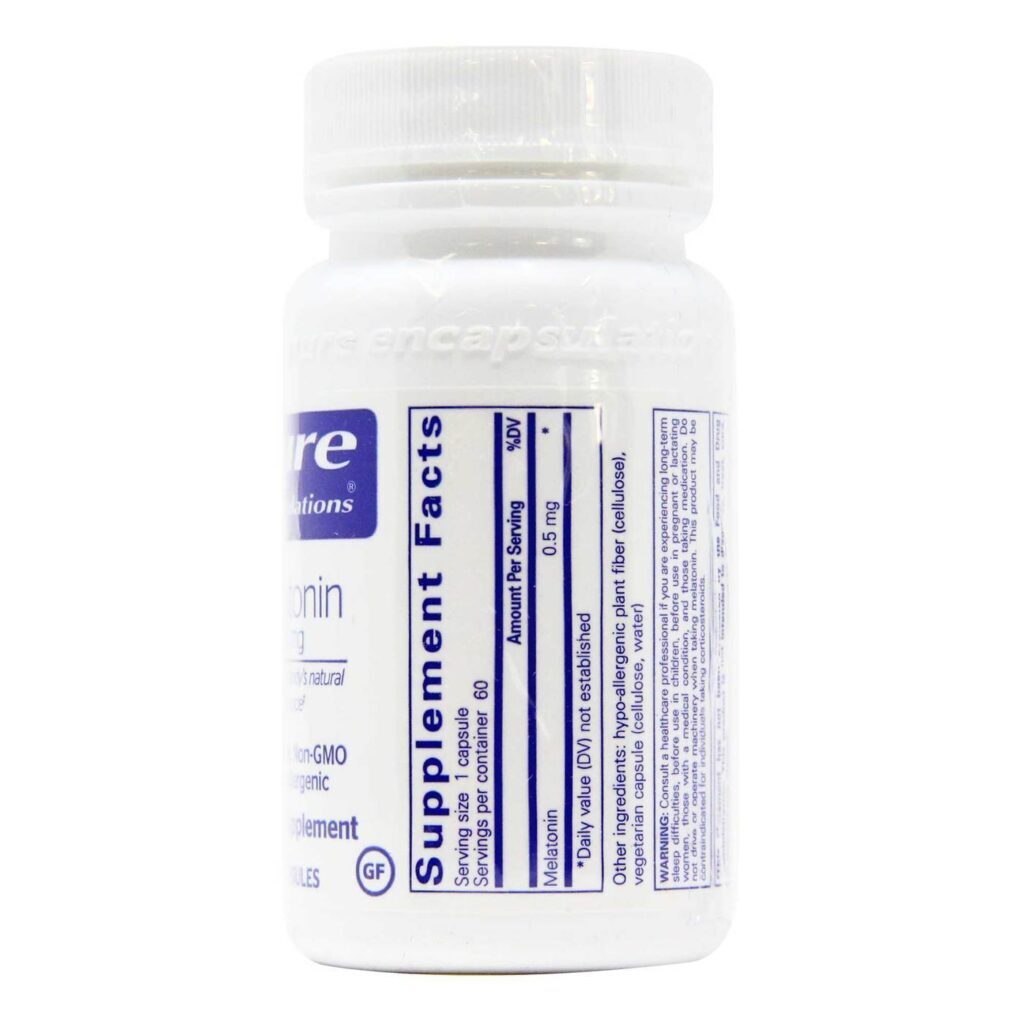 Melatonina 0,5 mg Pure Encapsulations 60 Cápsulas Vegetarianas: Sono Profundo e Repousante - Imagem 2