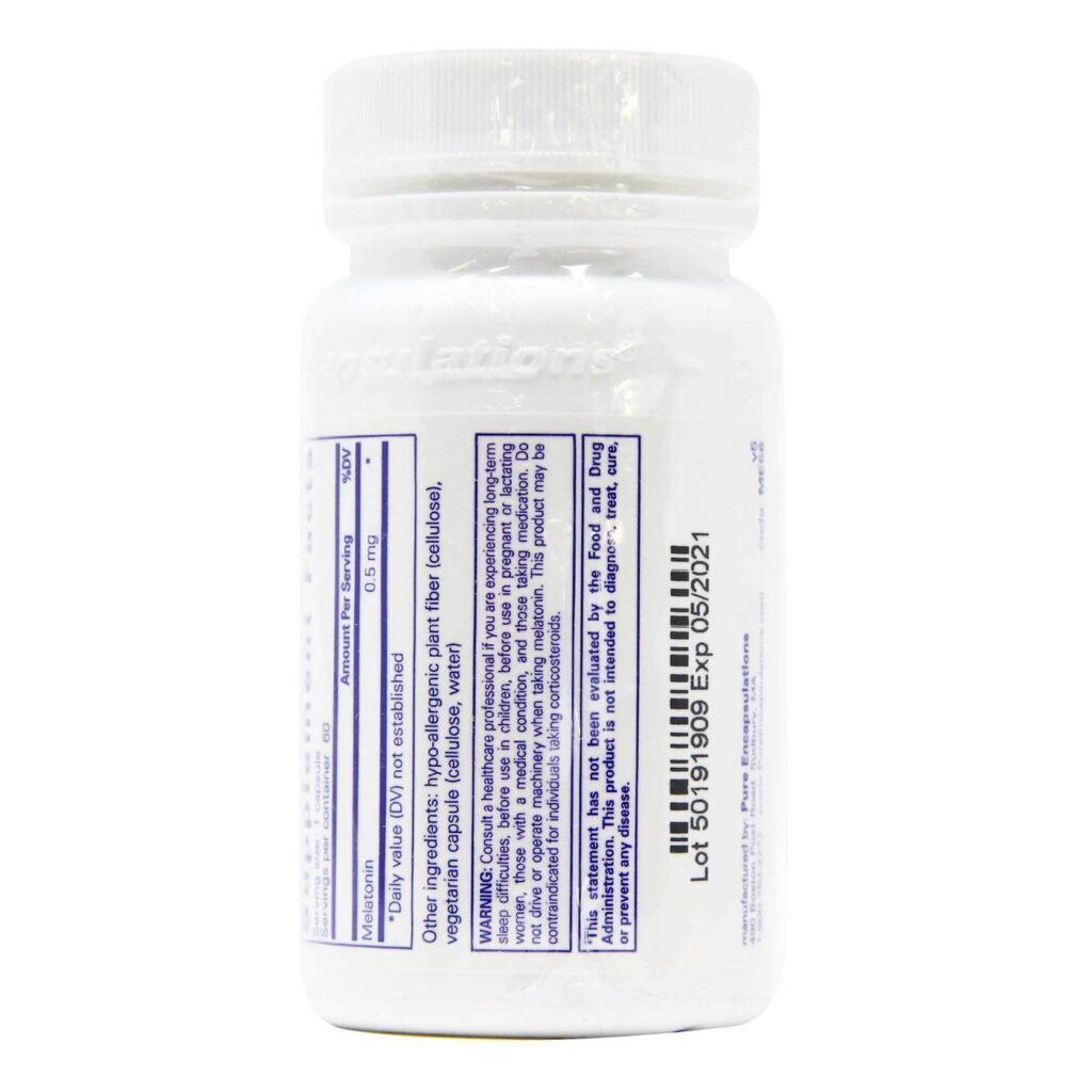 Melatonina 0,5 mg Pure Encapsulations 60 Cápsulas Vegetarianas: Sono Profundo e Repousante - Imagem 3