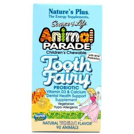 Nature's Plus, Animal Parade® Probiótico Fada do Dente, Baunilha - 90 Mastigáveis