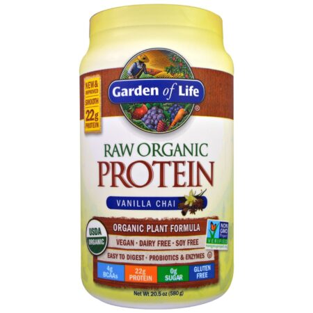 Garden of Life, Proteína Orgânica RAW, Chai de Baunilha - 580 g