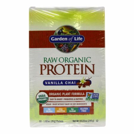 Garden of Life, Proteína Orgânica RAW, Chai com Especiarias e Baunilha - 10 Pacotes (29 g Cada) 290 g Total