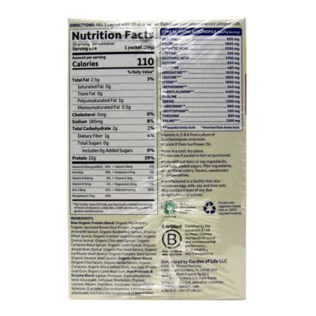 Garden of Life Proteína Orgânica RAW Chai com Especiarias e Baunilha - 10 Pacotes (29g Cada) 290g Total - Imagem 3
