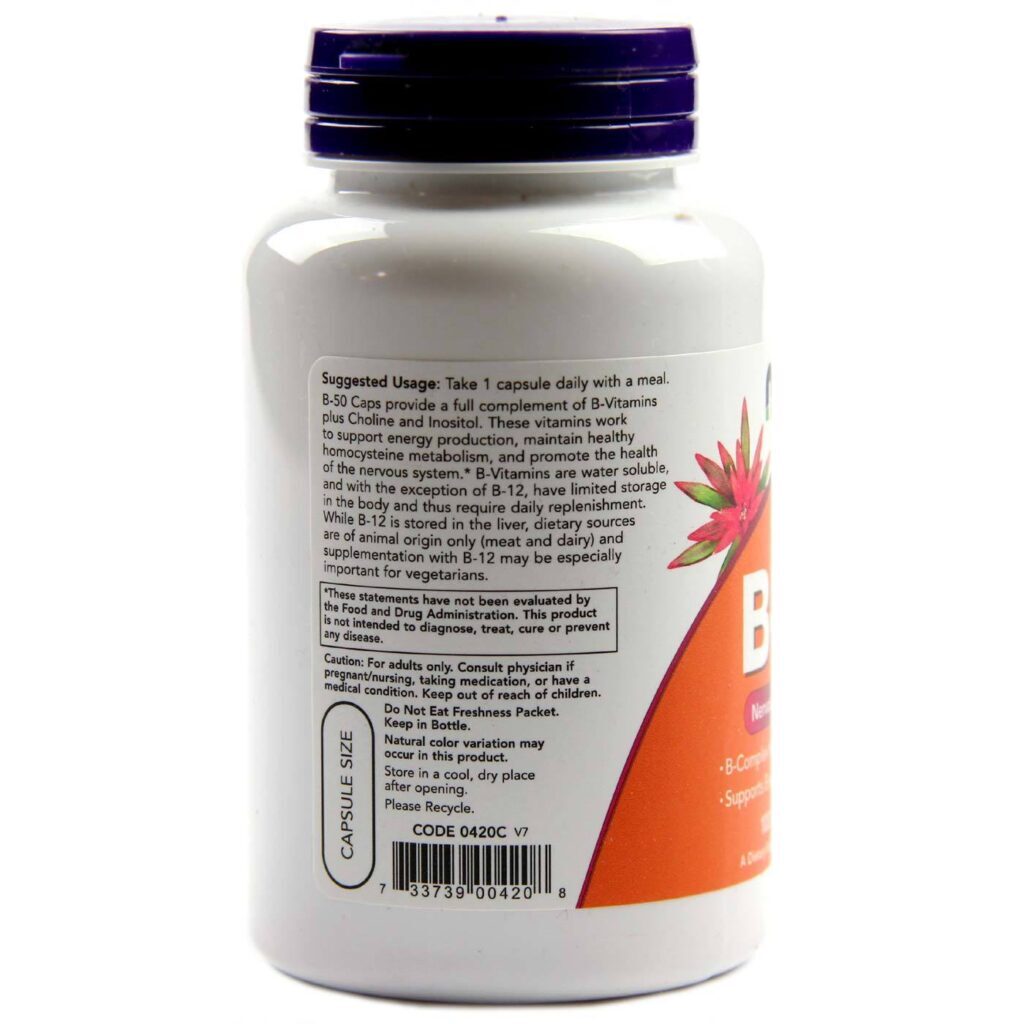 Now Foods B-50 Vitaminas Complexo B - 100 Cápsulas: Energia e Bem-Estar - Imagem 3