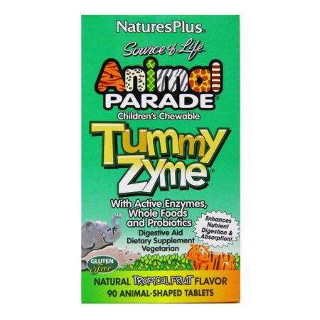 Nature's Plus, Animal Parade® Tummy Zyme™ Probiótico Infantil, Fruta Tropical - 90 Animais