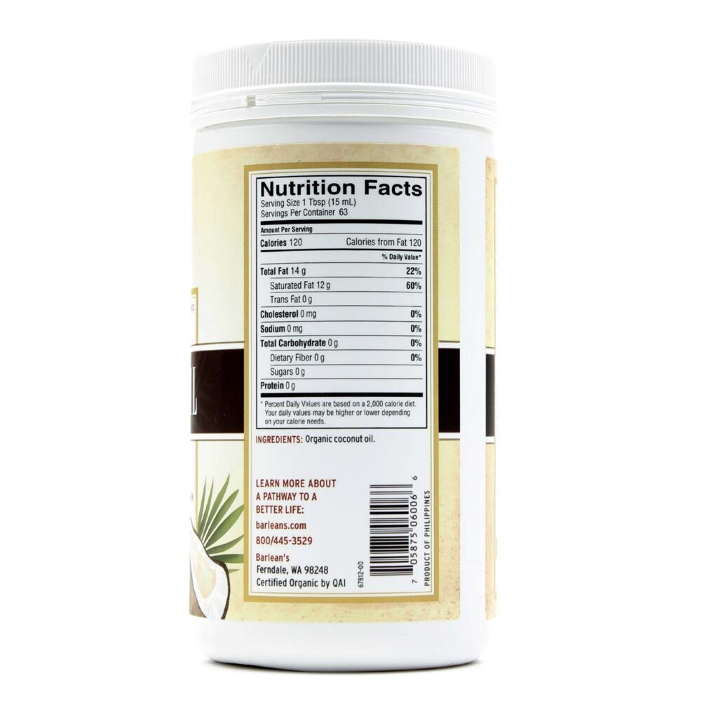 Barlean's Óleo de Coco Orgânico Culinária - 946 ml (32 oz) | Versão Brasileira Pronta Entrega - Imagem 2