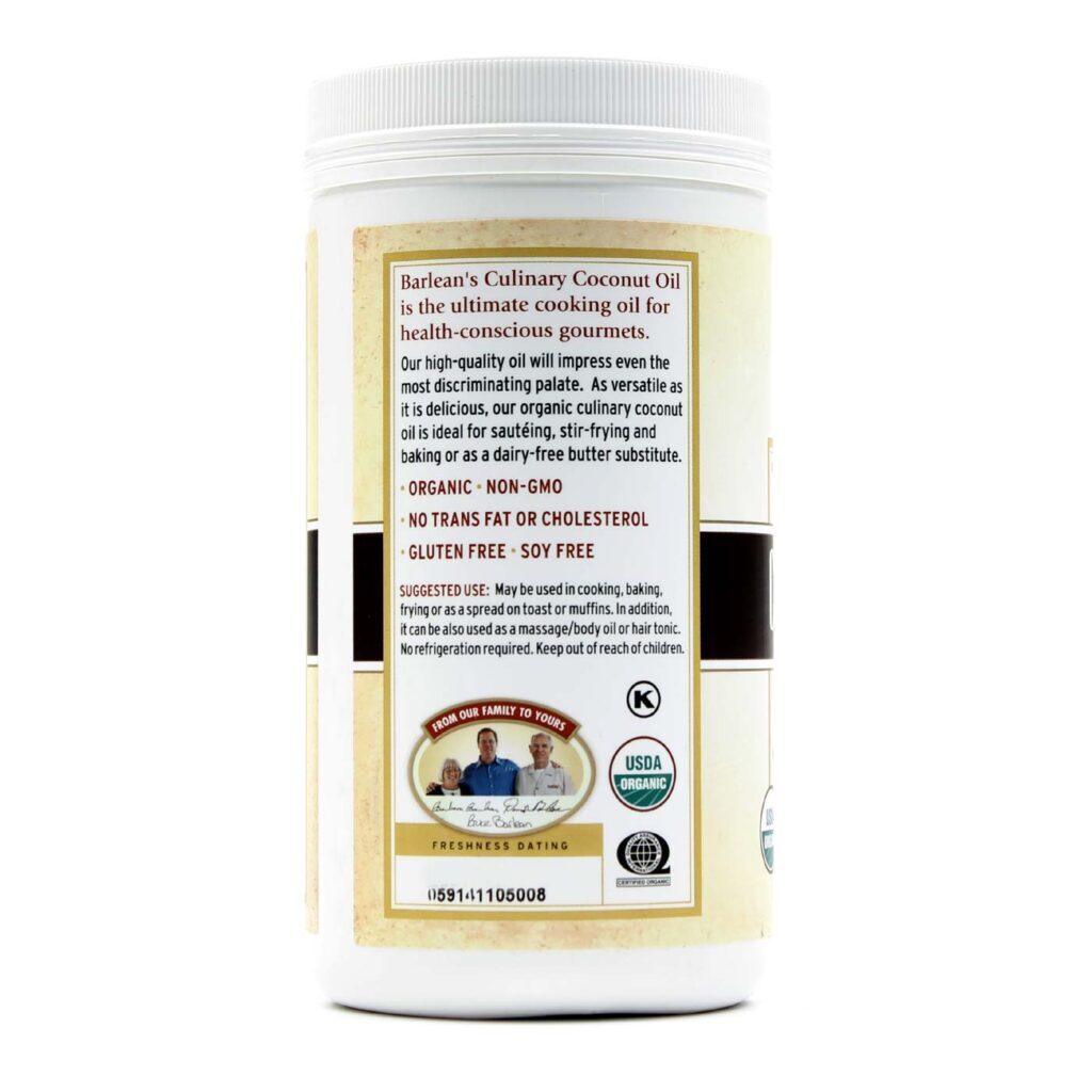Barlean's Óleo de Coco Orgânico Culinária - 946 ml (32 oz) | Versão Brasileira Pronta Entrega - Imagem 3