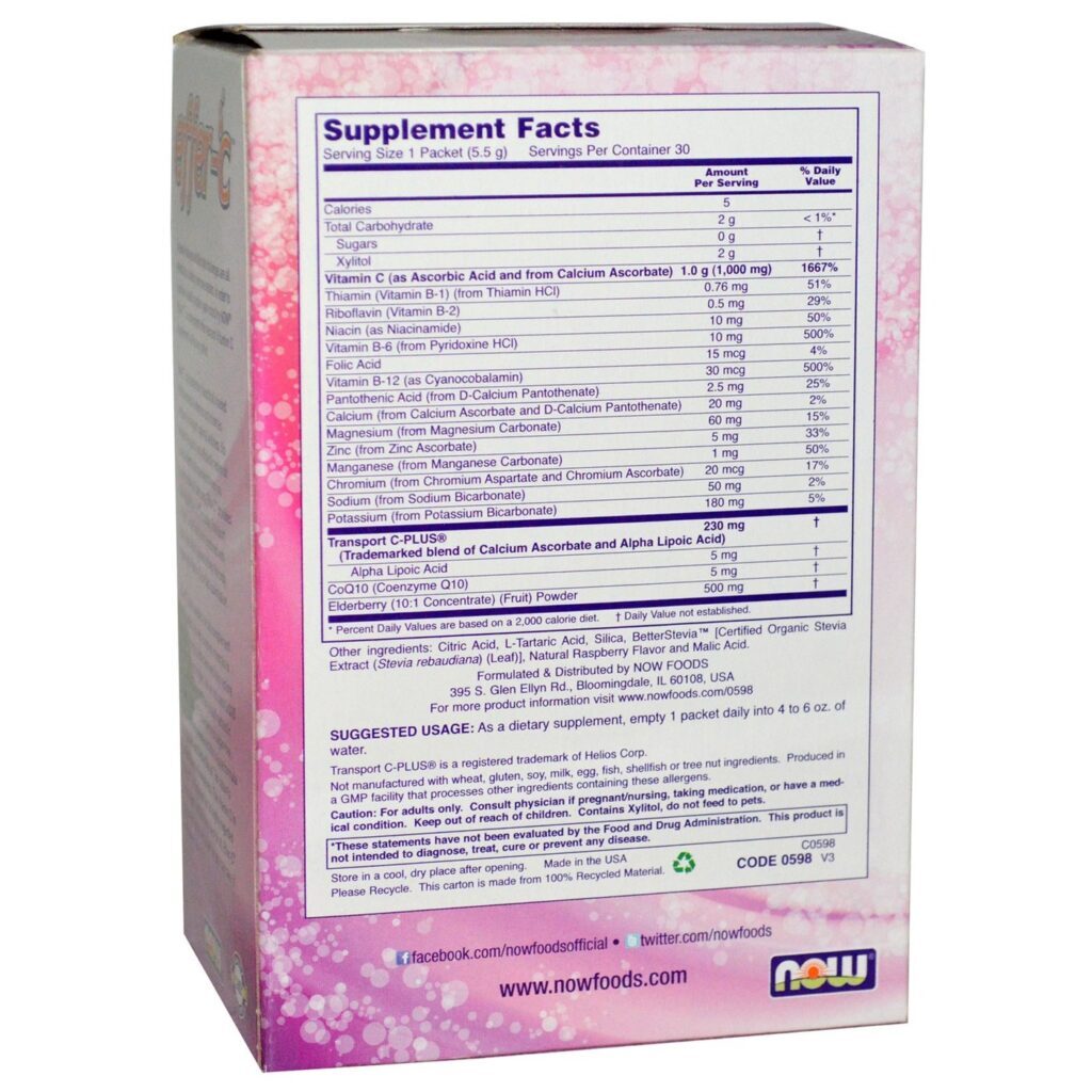 Now Foods Effer-C™ Sabugueiro 30 Pacotes - Vitamina C e Zinco para Imunidade - Imagem 2