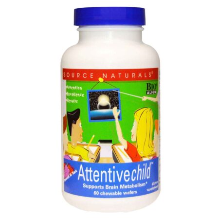 Source Naturals, Attentive Child™ Suporte do Metabolismo do Cérebro - 60 Pastilhas Mastigáveis