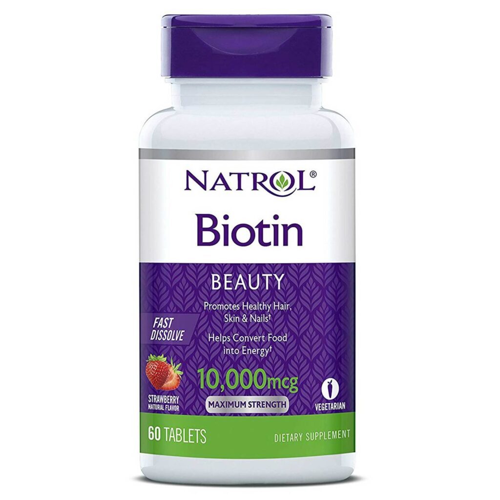 Natrol Biotina Morango 10.000 mcg - 60 Tabletes para Cabelos, Pele e Unhas Fortes