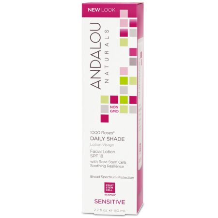 Andalou Naturals, 1000 Roses Loção Facial Diária, Pele Sensível - FPS 18 - 80 ml