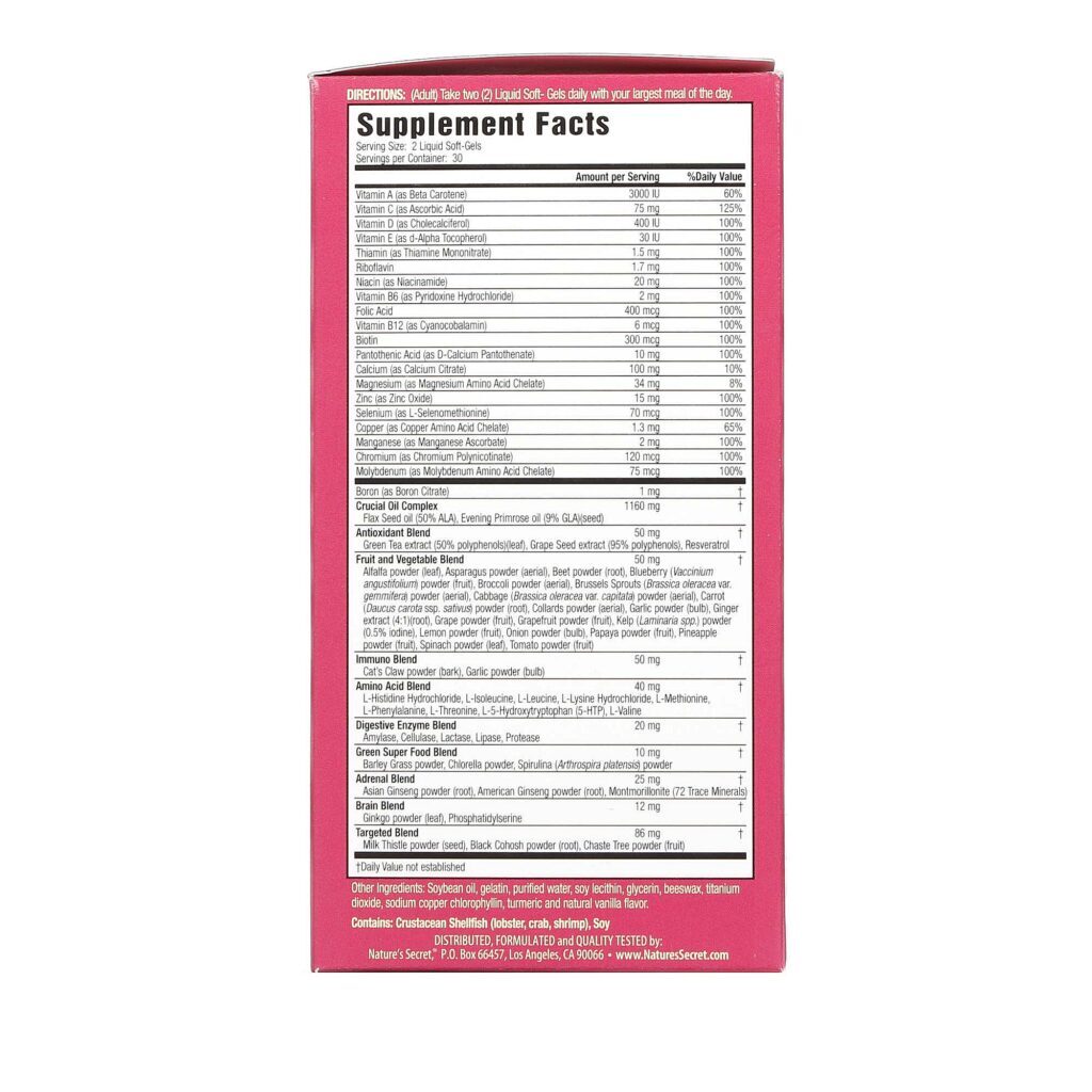 Nature's Secret 73 Nutrientes Femininos - 60 Cápsulas Líquidas para Bem-Estar Hormonal - Imagem 2
