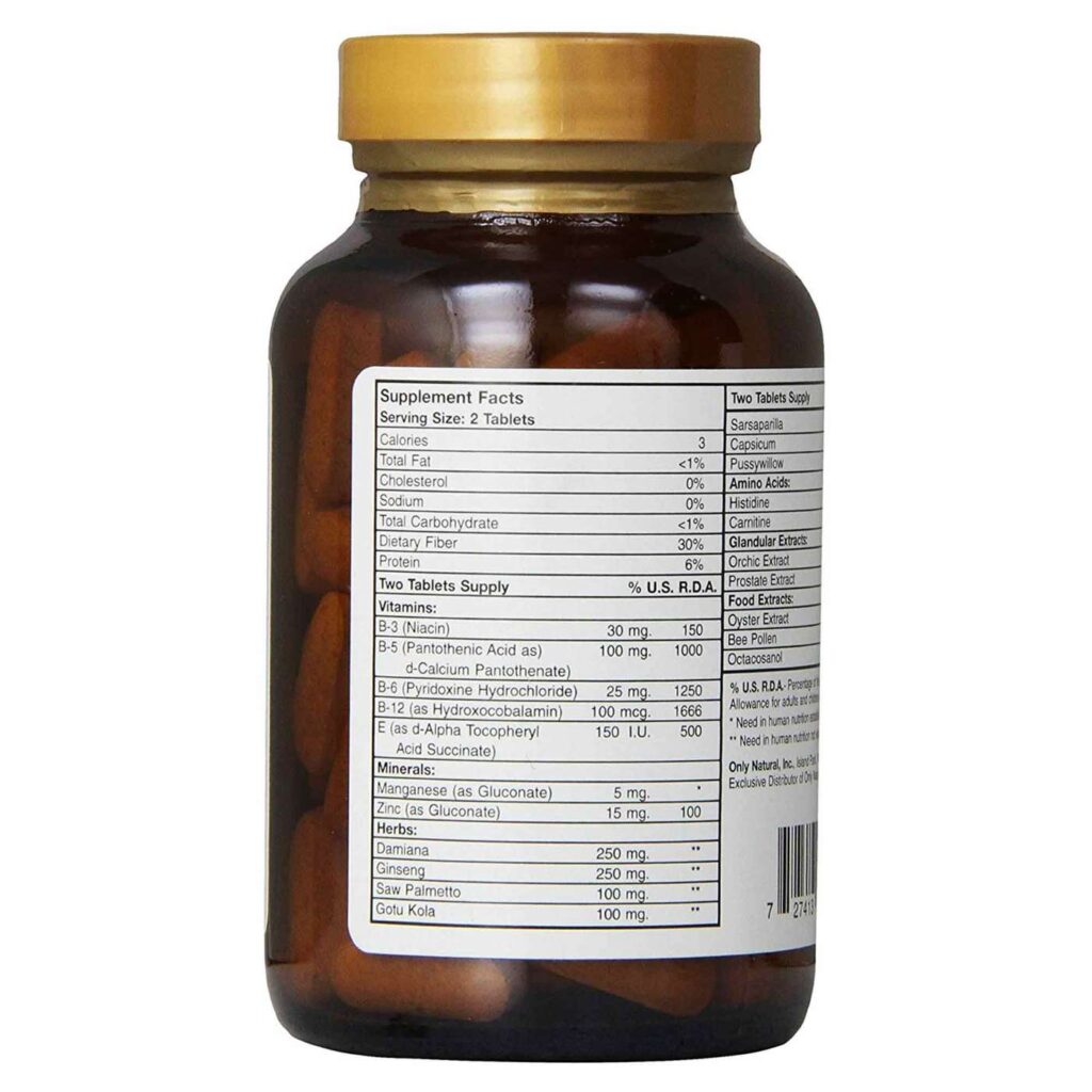 Only Natural Suplemento para Homens - 90 Tabletes para Vitalidade e Performance - Imagem 2