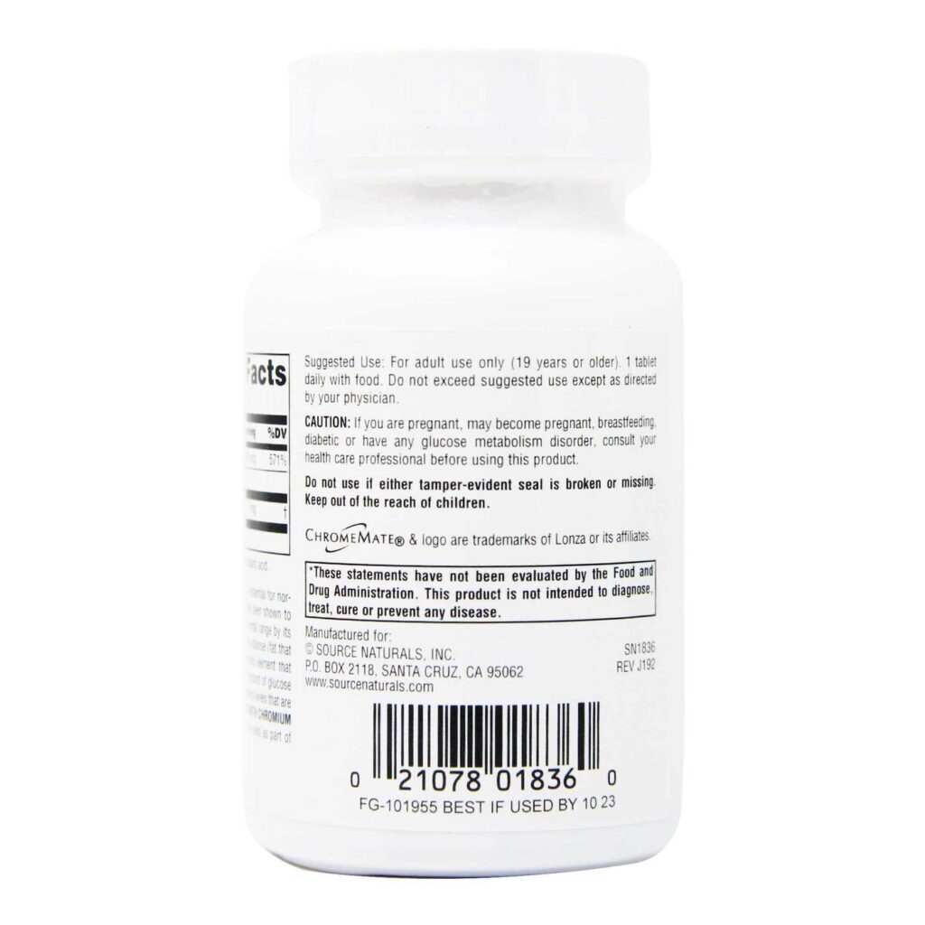 Source Naturals Vanádio com Cromo - 180 Tabletes | Controle de Açúcar e Metabolismo - Imagem 2