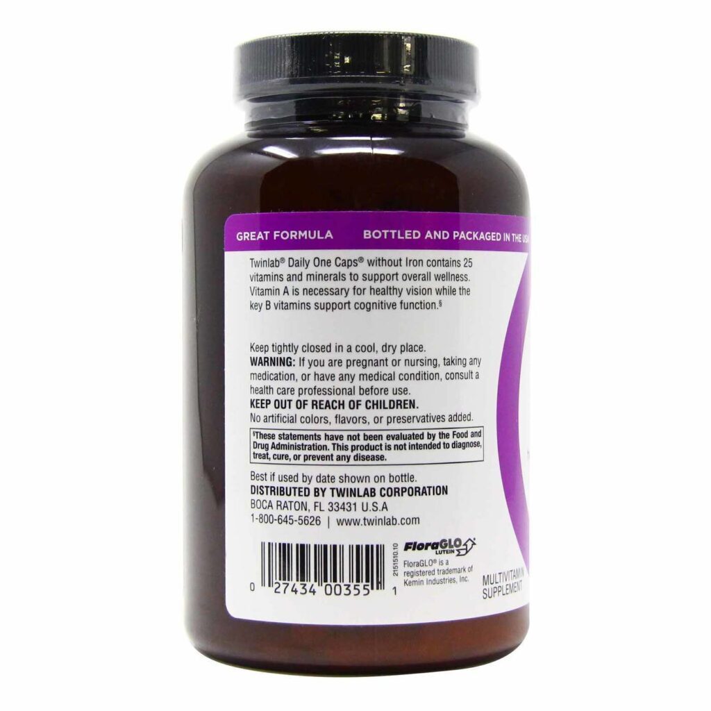 Twinlab Daily One Multivitamínico Sem Ferro - 180 Cápsulas: Energia e Saúde Completa para o Seu Dia - Imagem 3