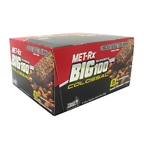 MET-Rx Big 100 Barras de Proteína Amêndoa Torrada com Chocolate - 9 Barras | Energia Pós-Treino