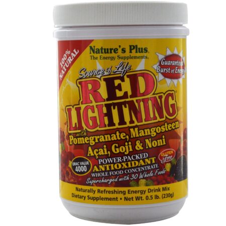 Nature's Plus e Source of Life, Red Lightning - Concentrado de Alimentos Integrais em Pó - 230mL