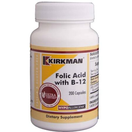 Kirkman Labs Folic Acid com B-12, Hipoalergênico - 200 Cápsulas Vegetarianas