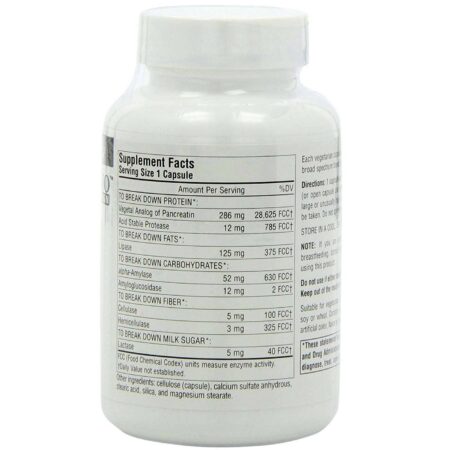 Source Naturals, Enzimas Essenciais, Vegetariano 500 mg - 120 Cápsulas Vegetarianas - Image 2