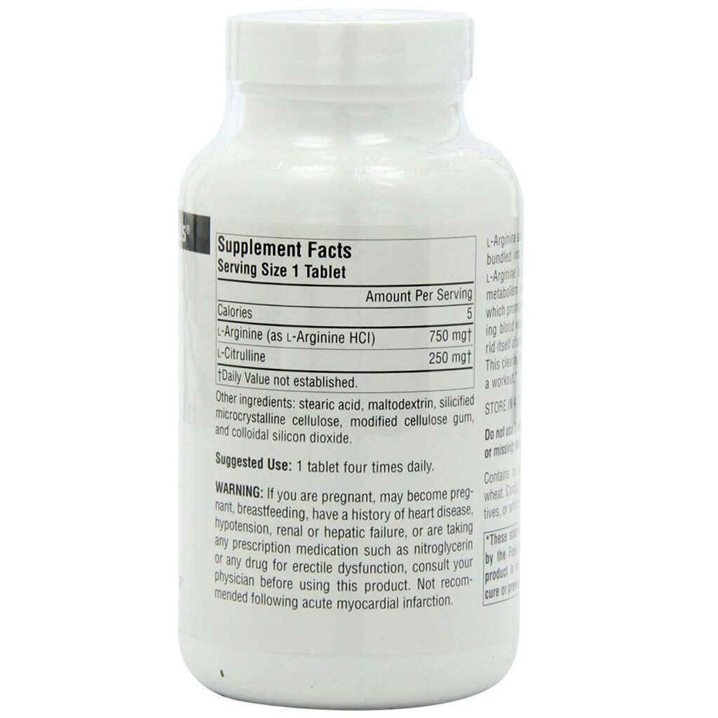 Source Naturals L-Arginina L-Citrulina Complexo 120 Tabletes - Energia e Performance - Imagem 2
