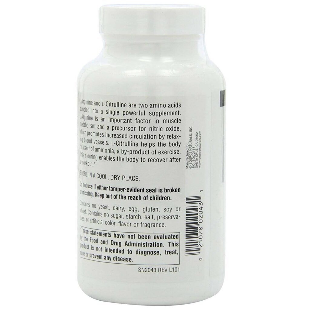 Source Naturals L-Arginina L-Citrulina Complexo 120 Tabletes - Energia e Performance - Imagem 3