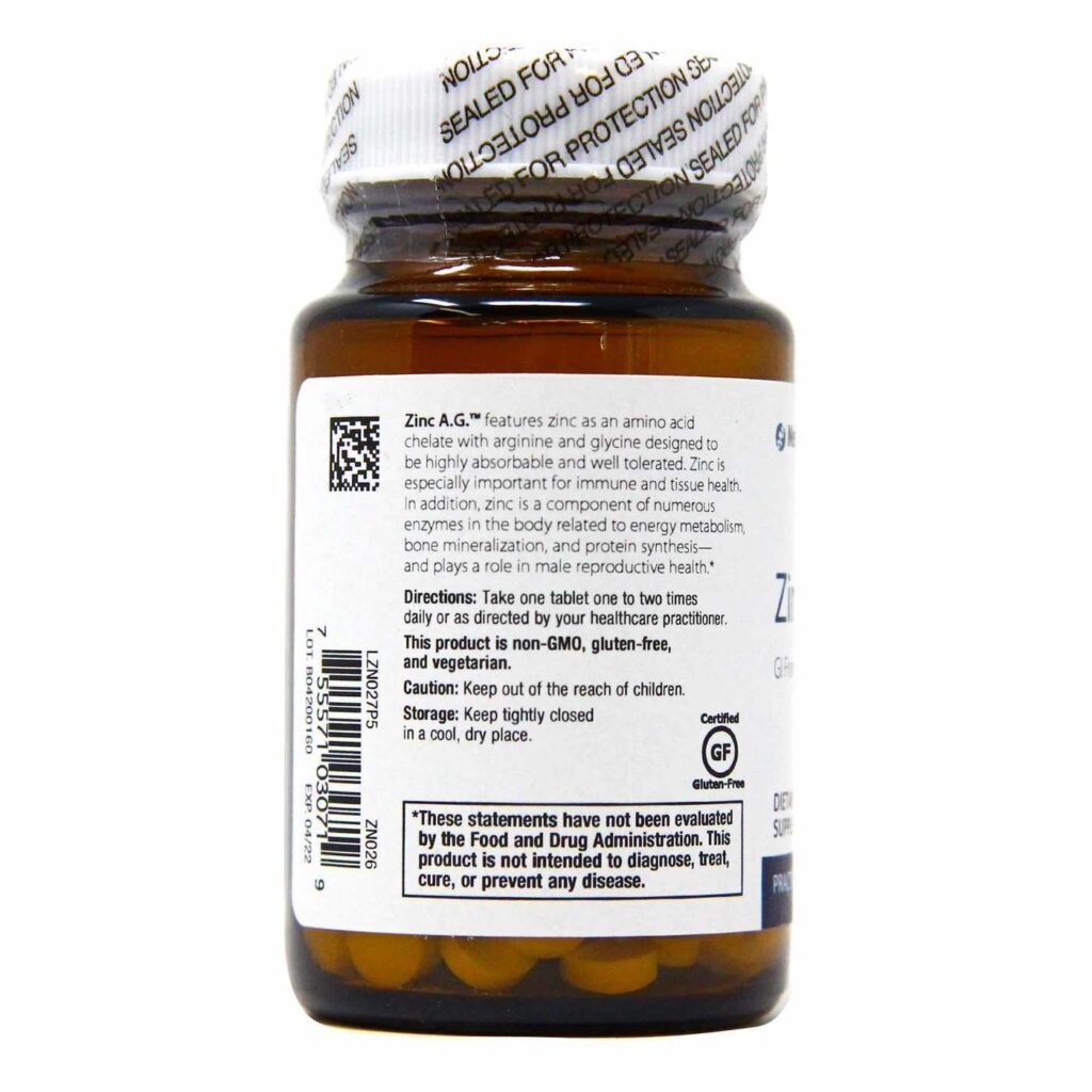 Metagenics Zinco A.G.™ - Zinco Quelado de Alta Absorção - 180 Tabletes - Imagem 3