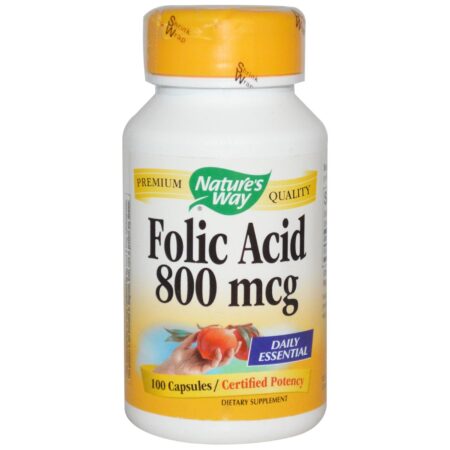 Nature's Way, Ácido Fólico 800 mcg - 100 Cápsulas