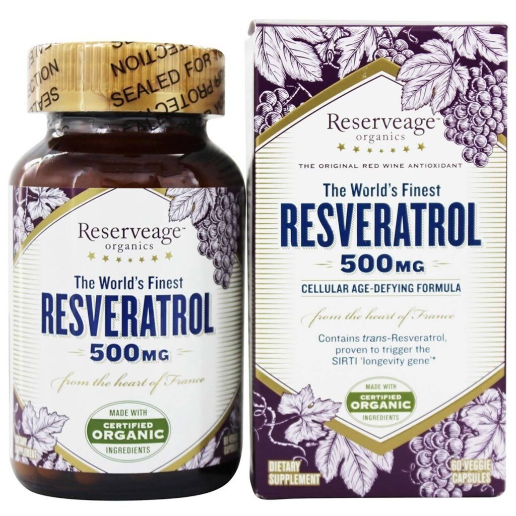 Reserveage Organics Resveratrol 500 mg - 60 Cápsulas Veggie - Antioxidante e Longevidade
