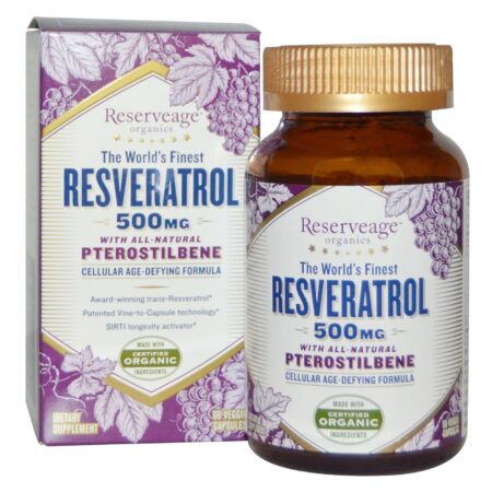 Reserveage Orgânicos, Resveratrol com Pterostilbeno Totalmente Natural - 60 Cápsulas Vegetarianas